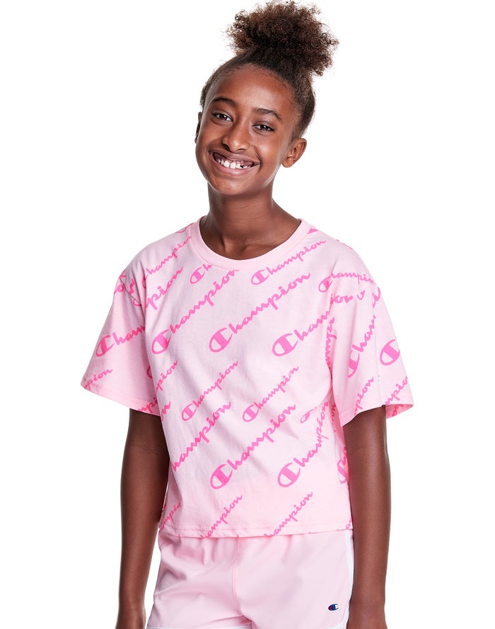 Camiseta Champion Niña - Boxy Allover Logo ( Rosas ) 6514397-QY